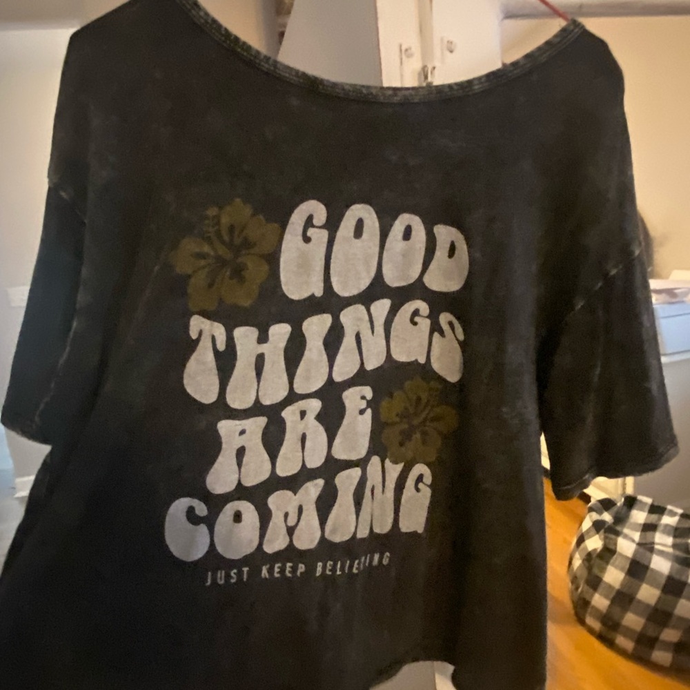 Caution To The Wind Charcoal Tee with Bold Print